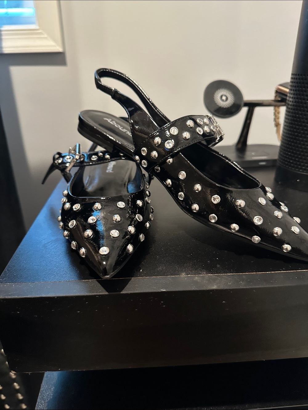 Abound Black Patent Studded Slingback Flats